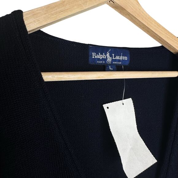 RALPH LAUREN BLUE LABEL 80s Deadstock Blue V-Neck Wool Knit Sweater Large Womens - Picture 9 of 15